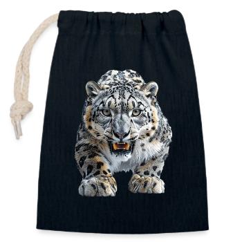 Snow leopard - Closable cotton gift bag (14x20cm) - navy - Front