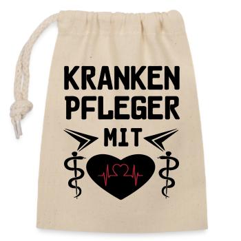 Krankenpfleger mit Herz Geschenk - Verschließbarer Geschenkbeutel aus Baumwolle (14x20cm) - Natur - Vorne