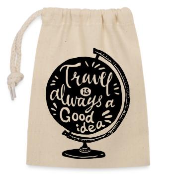 Travel is always a good idea (black) - Closable cotton gift bag (14x20cm) - nature - Front