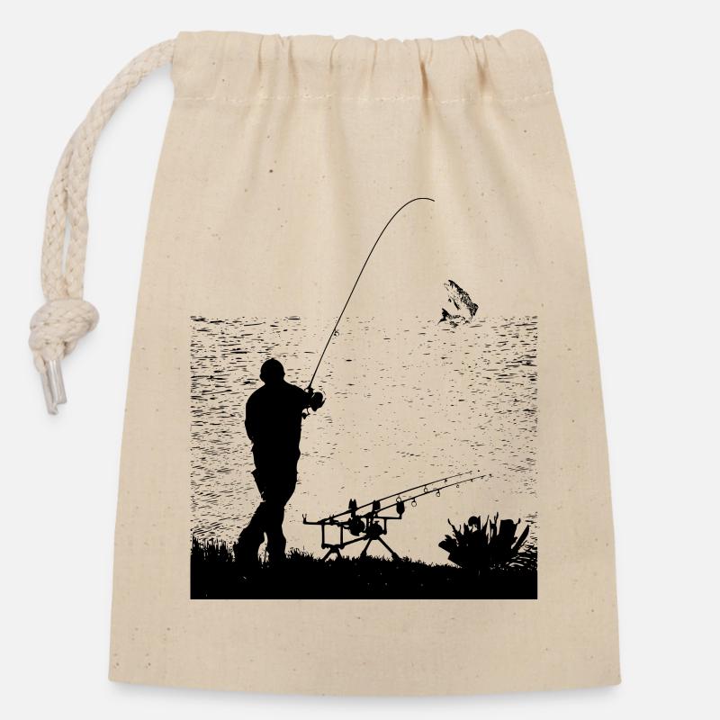 fishing - Closable cotton gift bag (14x20cm) - nature