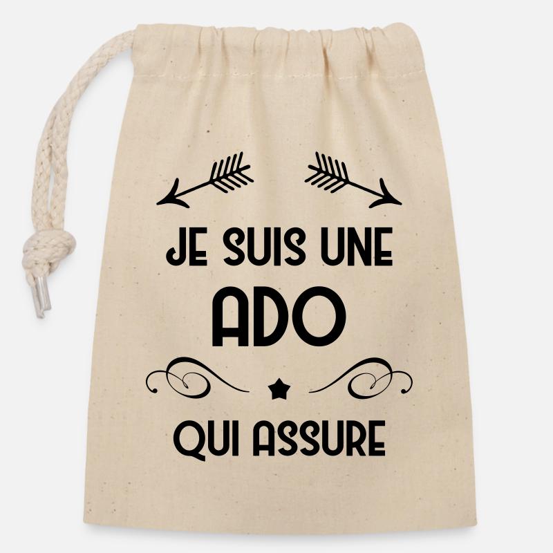 adolescent / enfant / ado / adolescente - Sac cadeau en coton avec cordon (14 x 20 cm) - nature