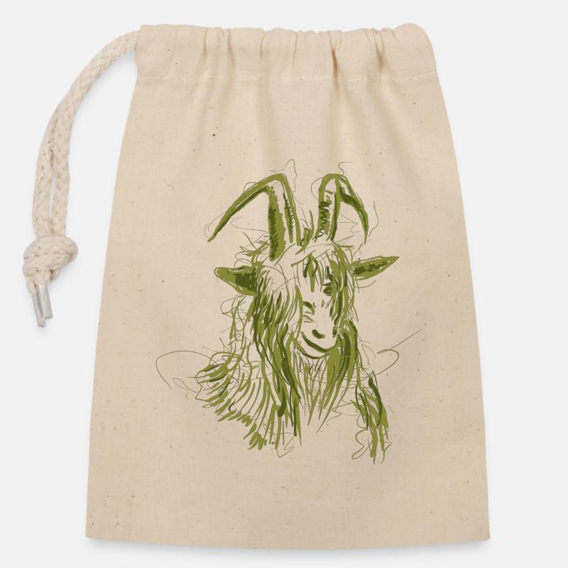 goat (green) - Closable cotton gift bag (14x20cm) - nature