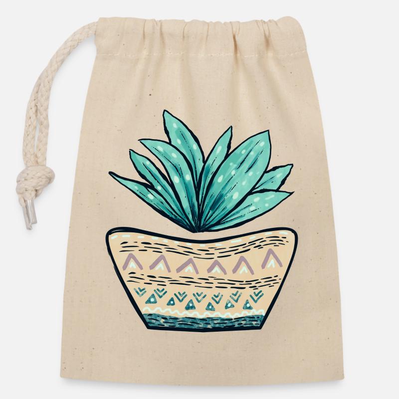 Succulent Pot Pattern - Closable cotton gift bag (14x20cm) - nature