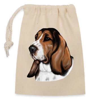 Basset Portrait - Closable cotton gift bag (14x20cm) - nature - Front