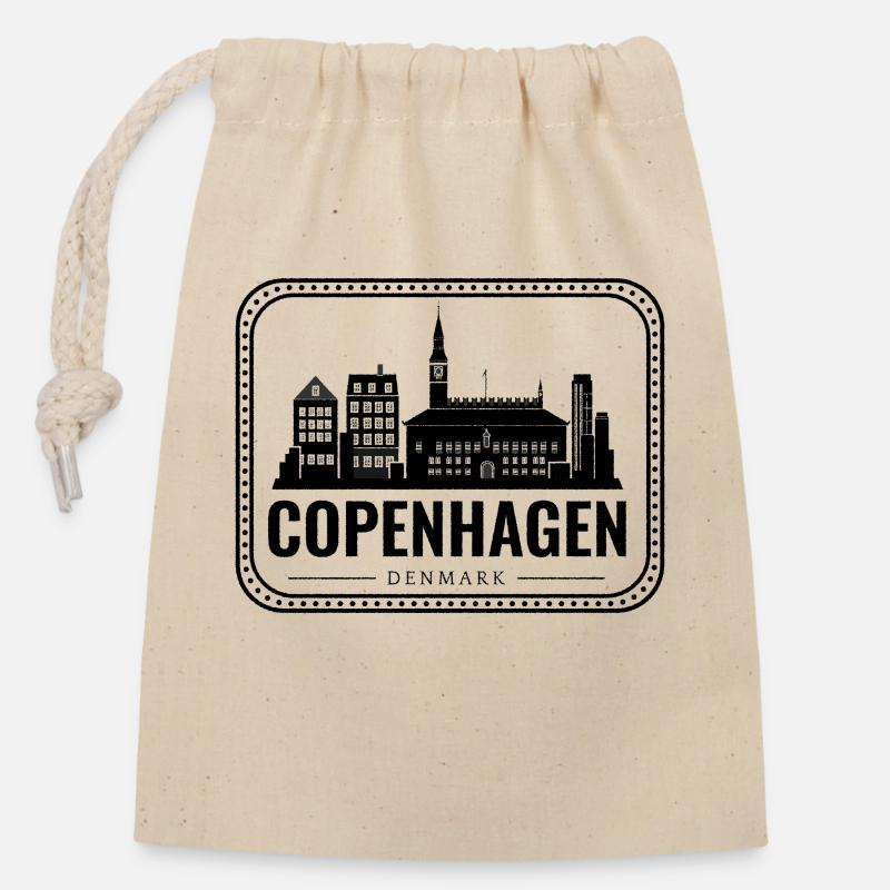 Copenhague Danemark Skyline Vintage Design - Sac cadeau en coton avec cordon (14 x 20 cm) - nature