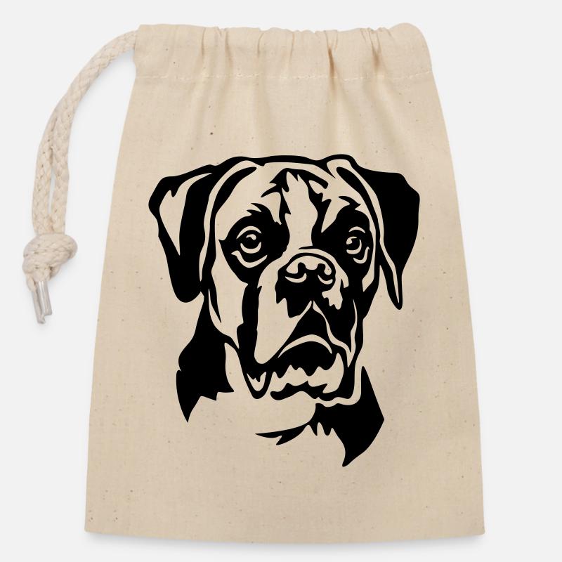 Boxer Kopf - Verschließbarer Geschenkbeutel aus Baumwolle (14x20cm) - Natur