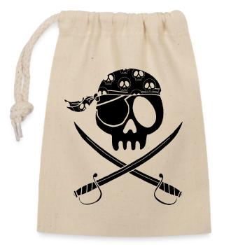 Schwarzer Piratenschädel - Verschließbarer Geschenkbeutel aus Baumwolle (14x20cm) - Natur - Vorne