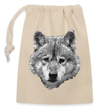 BERIX WOLF Kopf SW - Verschließbarer Geschenkbeutel aus Baumwolle (14x20cm) - Natur - Vorne