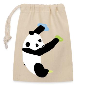 Boulder Design kletternder Panda - lustiges Shirt - Verschließbarer Geschenkbeutel aus Baumwolle (14x20cm) - Natur - Vorne