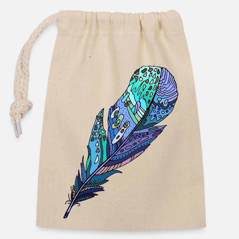 Plume - Sac cadeau en coton avec cordon (14 x 20 cm) - nature