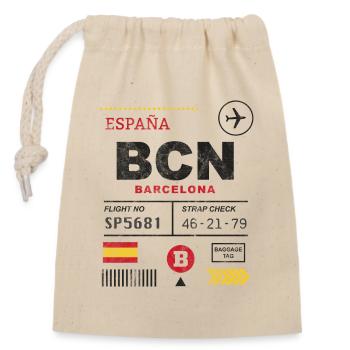 Etikett des Flughafens Barcelona - Verschließbarer Geschenkbeutel aus Baumwolle (14x20cm) - Natur - Vorne
