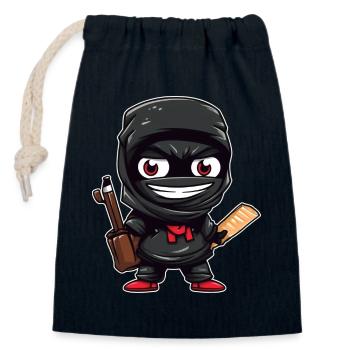 École Ninja - Sac cadeau en coton avec cordon (14 x 20 cm) - bleu marine - Devant