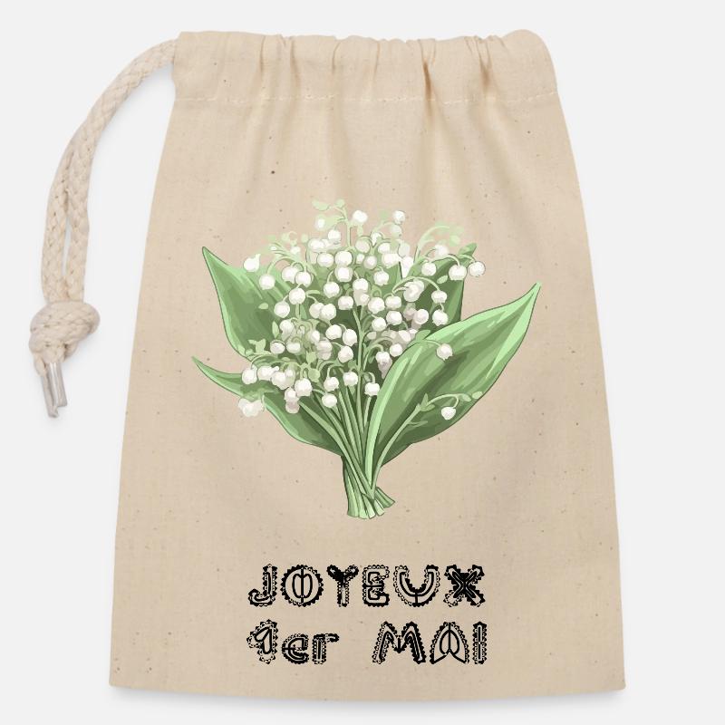 Joyeux 1er Mai - Sac cadeau en coton avec cordon (14 x 20 cm) - nature