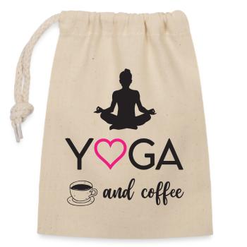 Yoga et café - Sac cadeau en coton avec cordon (14 x 20 cm) - nature - Devant