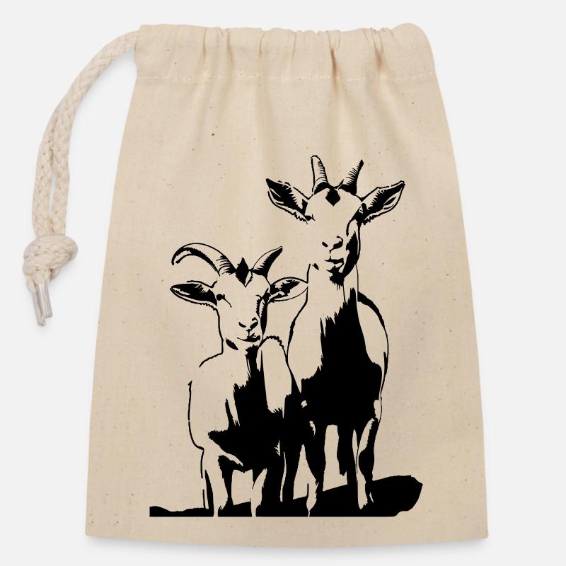 CHÈVRES - Sac cadeau en coton avec cordon (14 x 20 cm) - nature