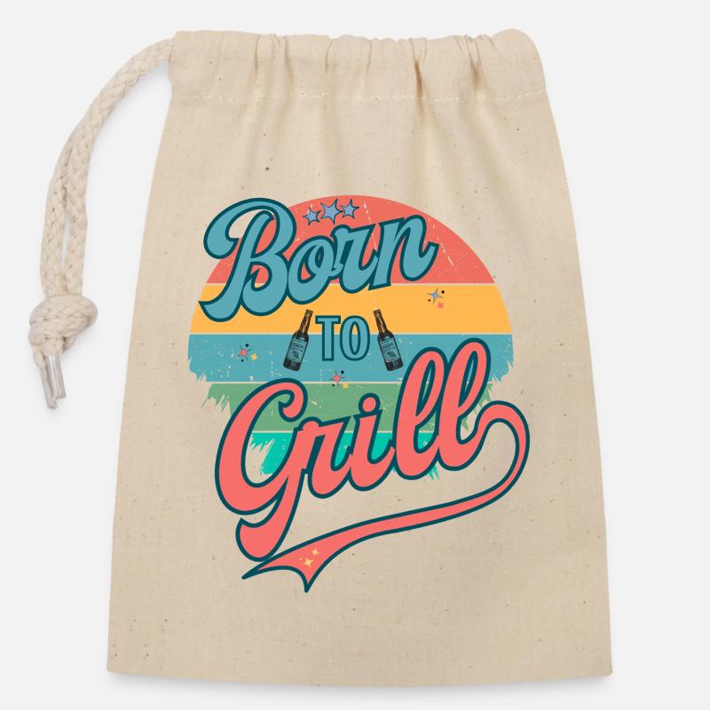 Né pour griller rétro - Sac cadeau en coton avec cordon (14 x 20 cm) - nature