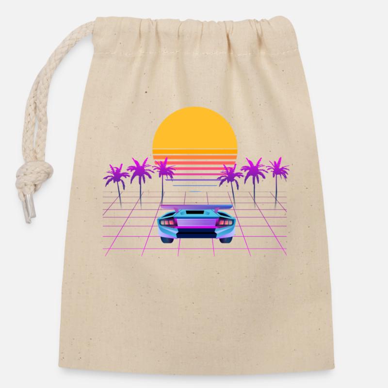 80s Design - Verschließbarer Geschenkbeutel aus Baumwolle (14x20cm) - Natur