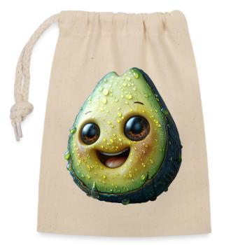 Laughing Avocado Big Eyes Happy Shirt - Closable cotton gift bag (14x20cm) - nature - Front