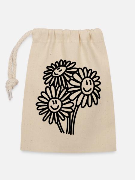 Glückliche Blumen - Verschließbarer Geschenkbeutel aus Baumwolle (14x20cm) - Natur