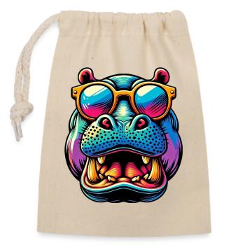 Hippopotamus with Sunglasses - Closable cotton gift bag (14x20cm) - nature - Front