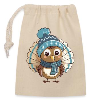 Cute turkey with scarf and bobble hat. - Closable cotton gift bag (14x20cm) - nature - Front