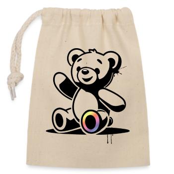 Stencil Teddy with Rainbow Accent - Closable cotton gift bag (14x20cm) - nature - Front