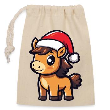Cheval Noël - Sac cadeau en coton avec cordon (14 x 20 cm) - nature - Devant