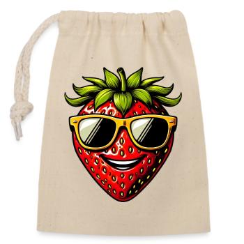 Fraise Fraises - Sac cadeau en coton avec cordon (14 x 20 cm) - nature - Devant