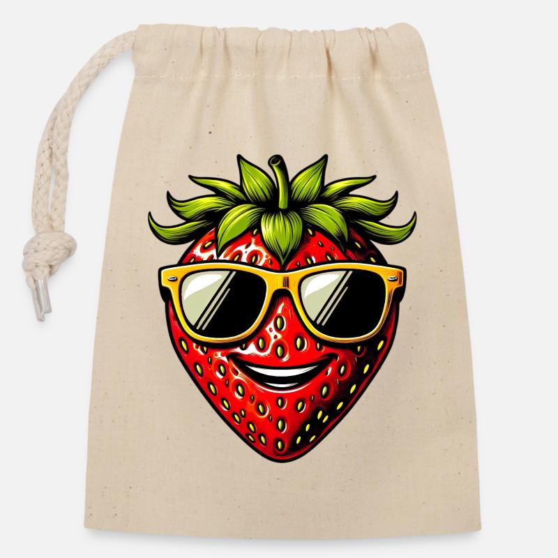 Erdbeeren Erdbeeren - Verschließbarer Geschenkbeutel aus Baumwolle (14x20cm) - Natur