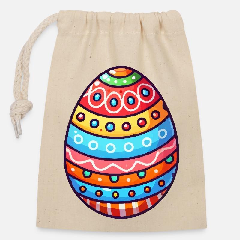Œuf de Pâques - Sac cadeau en coton avec cordon (14 x 20 cm) - nature