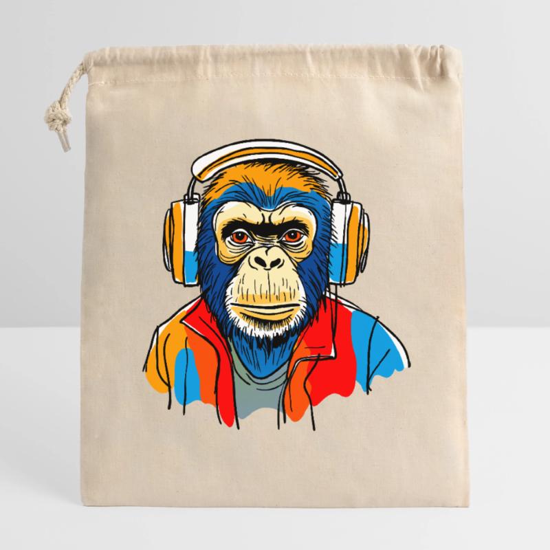 Affe mit Kopfhörern Verschließbarer Geschenkbeutel aus Baumwolle (14x20cm)