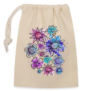 Flowers (outline, spots) - Closable cotton gift bag (14x20cm) - nature - Front
