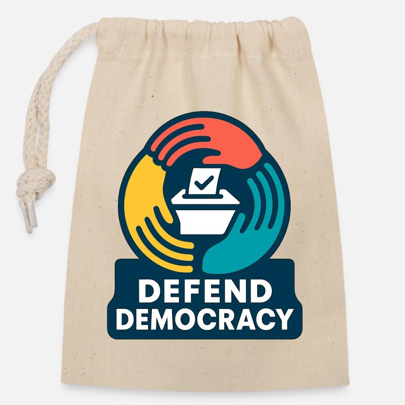 Defend Democracy - Verschließbarer Geschenkbeutel aus Baumwolle (14x20cm) - Natur