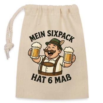 Sixpack 6 Maß Shirt - Verschließbarer Geschenkbeutel aus Baumwolle (14x20cm) - Natur - Vorne
