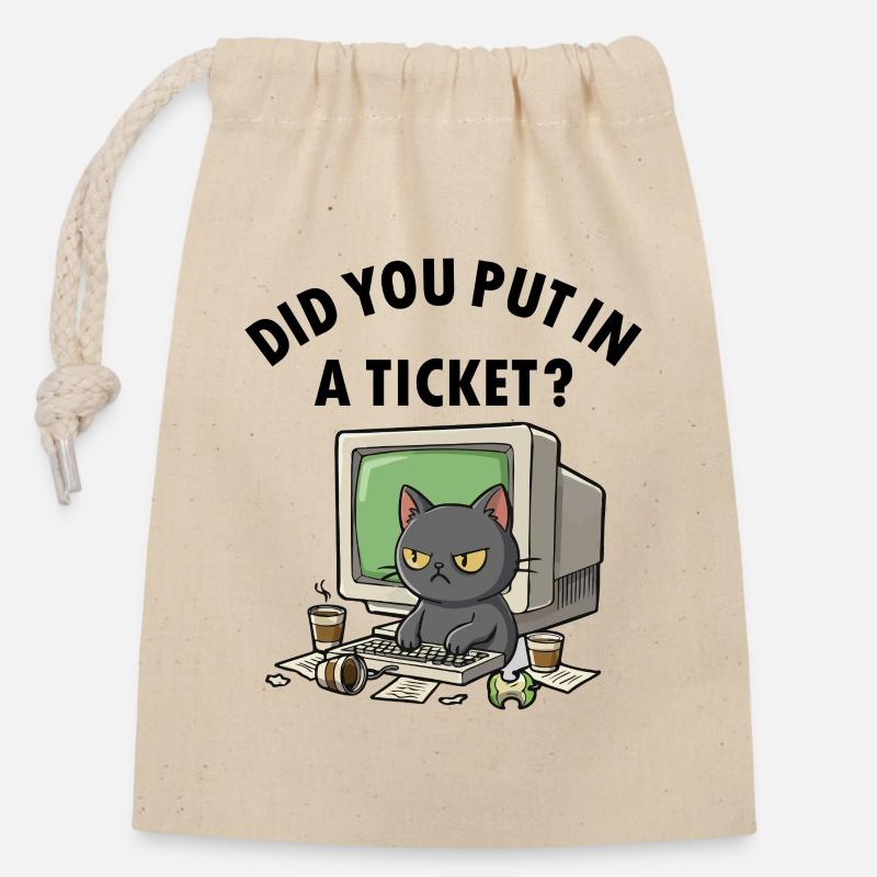 Helpdesk Cat demande, vous avez créé un ticket - Sac cadeau en coton avec cordon (14 x 20 cm) - nature
