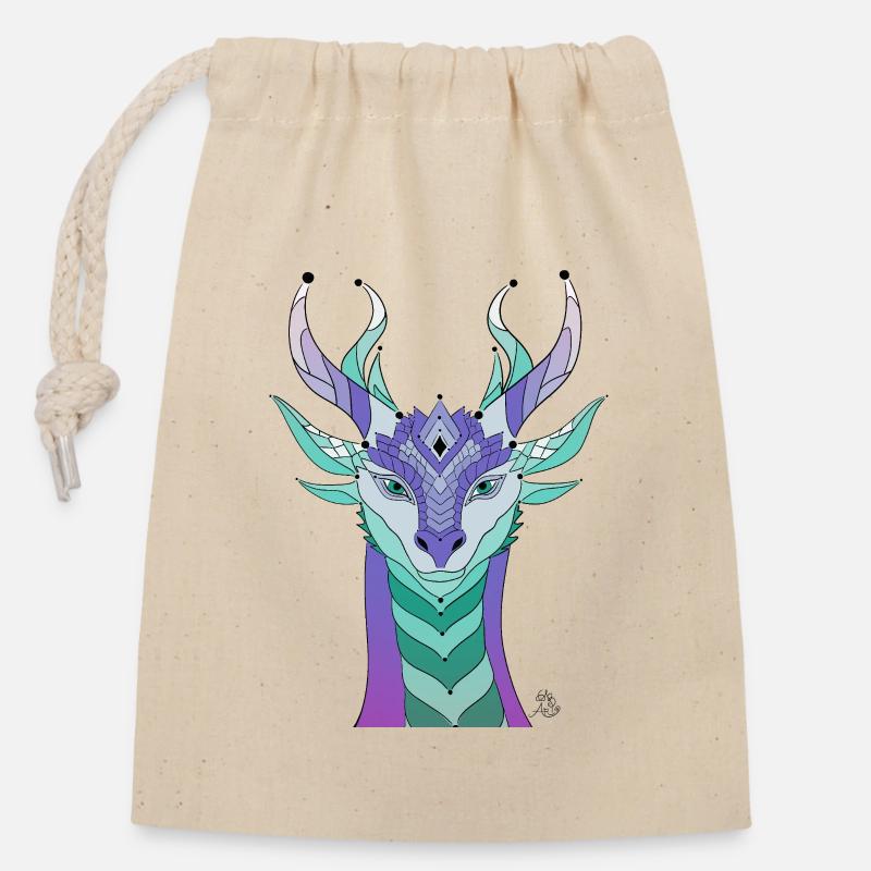 Imaginative dragon head in pastel colours - Closable cotton gift bag (14x20cm) - nature