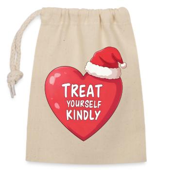 Bubble Heart with Santa Hat Treat Yourself Kindly - Closable cotton gift bag (14x20cm) - nature - Front