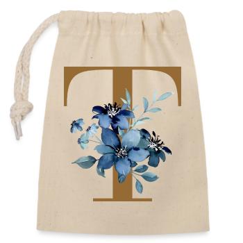Fleur Bleue Monogramme T - Sac cadeau en coton avec cordon (14 x 20 cm) - nature - Devant