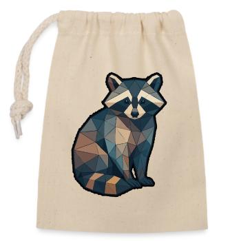 Geometrischer Waschbär Low Poly - Verschließbarer Geschenkbeutel aus Baumwolle (14x20cm) - Natur - Vorne