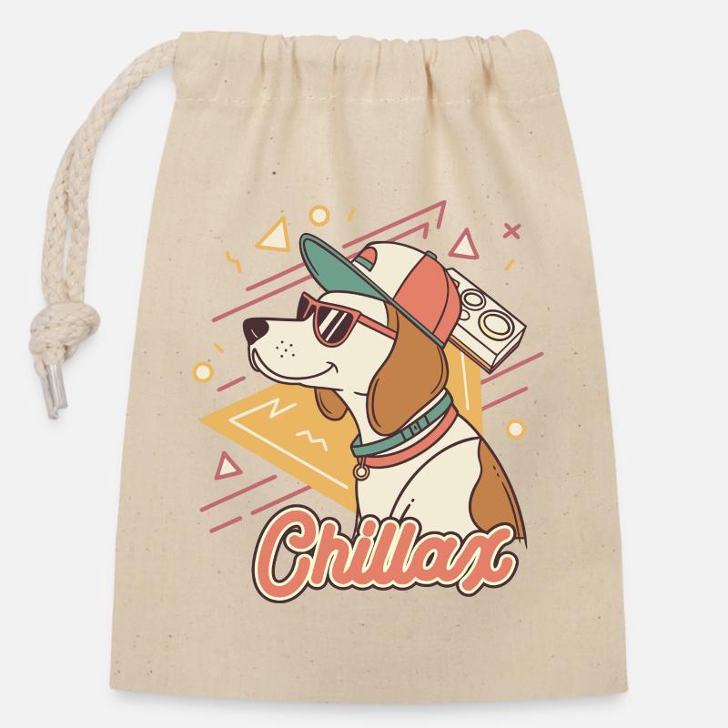 Chillax Hund Retro - Verschließbarer Geschenkbeutel aus Baumwolle (14x20cm) - Natur