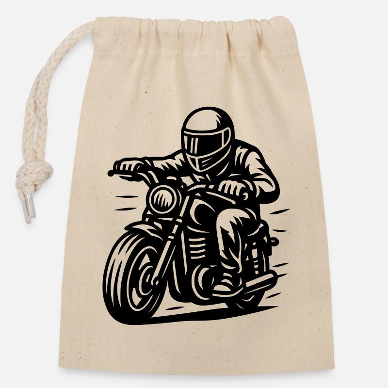 biker - Closable cotton gift bag (14x20cm) - nature