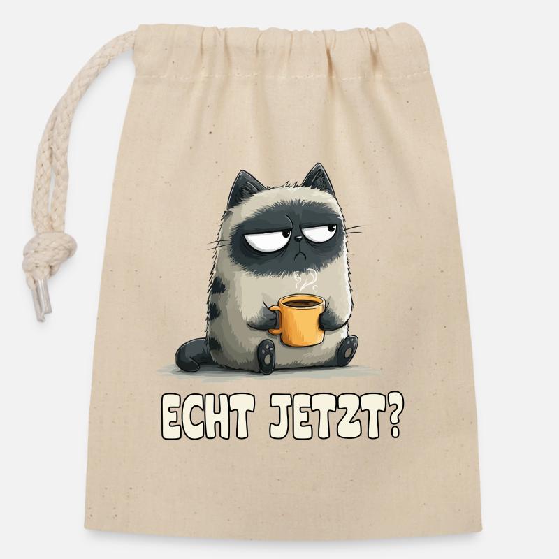 Grummelkatze mit Kaffee - Verschließbarer Geschenkbeutel aus Baumwolle (14x20cm) - Natur