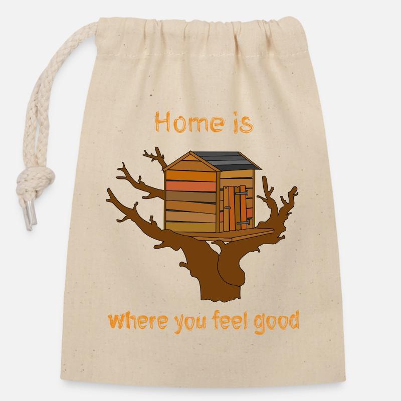 House in the Tree with Text - Closable cotton gift bag (14x20cm) - nature