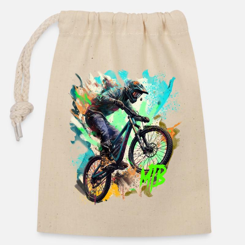MTB-Fahrrad - Verschließbarer Geschenkbeutel aus Baumwolle (14x20cm) - Natur