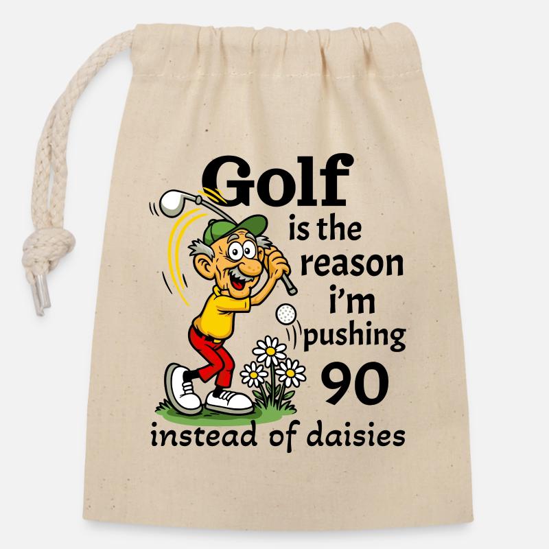 Golf ist der Grund, warum ich fast 90 bin - Verschließbarer Geschenkbeutel aus Baumwolle (14x20cm) - Natur