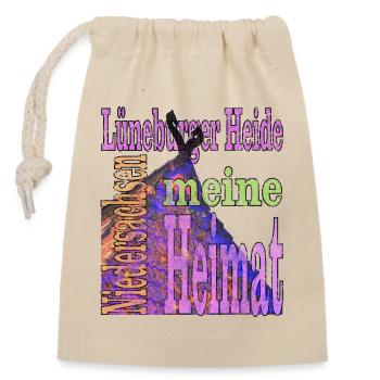 Lüneburger Heide mit Text - Verschließbarer Geschenkbeutel aus Baumwolle (14x20cm) - Natur - Vorne