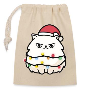 Cuddly kitten with fairy lights - Closable cotton gift bag (14x20cm) - nature - Front