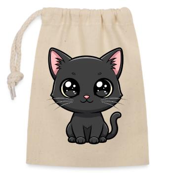 Midnight Kawaii Chaton - Sac cadeau en coton avec cordon (14 x 20 cm) - nature - Devant