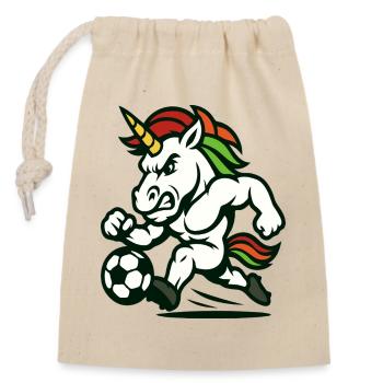 Unicorn Soccer Maskottchen stürmt nach vorne - Verschließbarer Geschenkbeutel aus Baumwolle (14x20cm) - Natur - Vorne