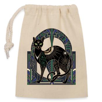 Nachtkatze Art Deco Glasfenster - Verschließbarer Geschenkbeutel aus Baumwolle (14x20cm) - Natur - Vorne
